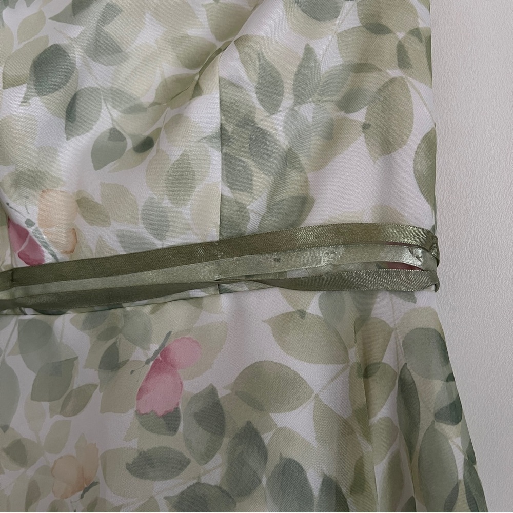 Strapless Green Floral A-Line Crinoline Gown Prom Formal Evening Dress-Size 2 - Picture 9 of 14